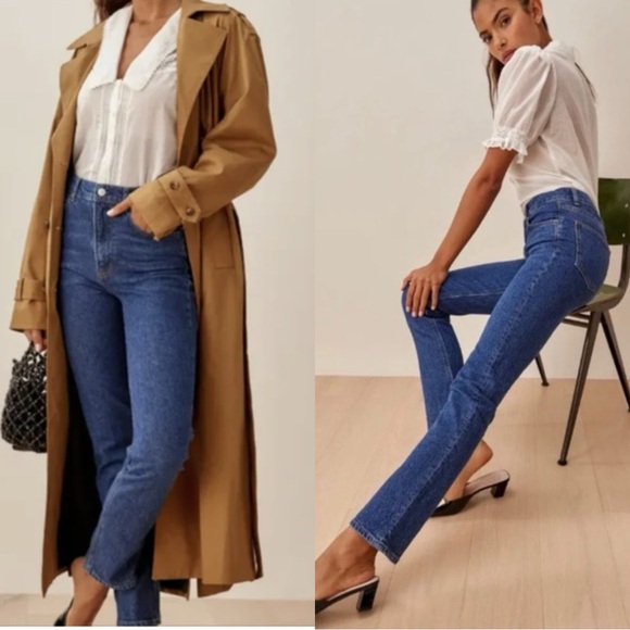 REFORMATION Liza Ultra High Rise Straight Jamaica Denim Jeans - Picture 2 of 11